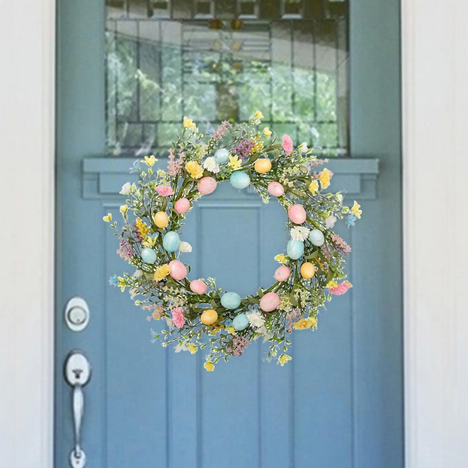 

Пасхальный венок с яйцами и цветами, весенний венок для входной двери, зеленая Гирлянда для дома