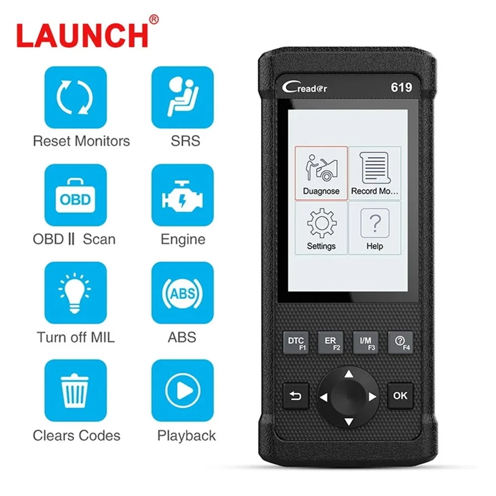

LAUNCH CR619 OBD2 Scanner Car Diagnostic Tool Auto Engine ABS SRS Airbag Read Clear Error Code ODB OBD 2 Automotive Scanner