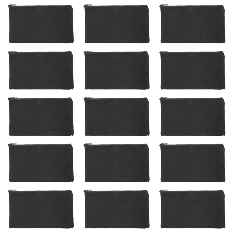 

15 Pcs Black Blank Canvas Bag 8.3X4.7In Stationery Storage Zipper Bag Diy Graffiti Pencil Case Diy Gift Bag