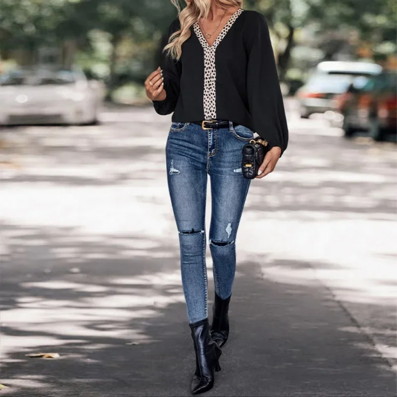 Женская Блузка С Длинным Рукавом В Стиле Ретро Повседневная Рубашка Леопардовым