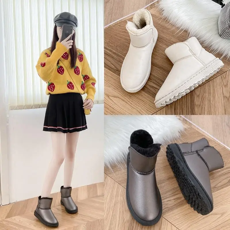 

Snow Boots Women's New Fashion Short Tube Winter Warmth Plus Velvet Cotton Shoes Waterproof Bread Shoes Thick Boots