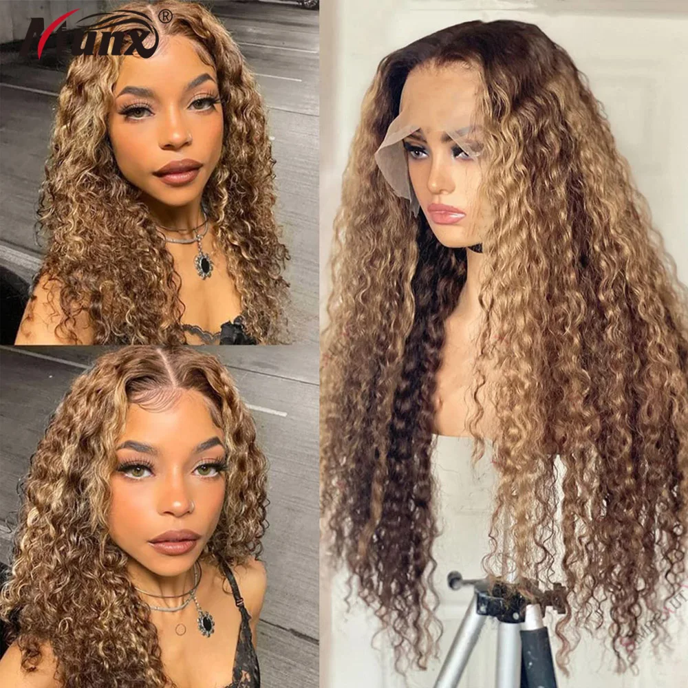 

Blonde Lace Wigs Human Hair Ombre Curly Lace Front Wig Pre Plucked 150% Density Colored Highlight 13x1 T Part Brown Wig Glueless