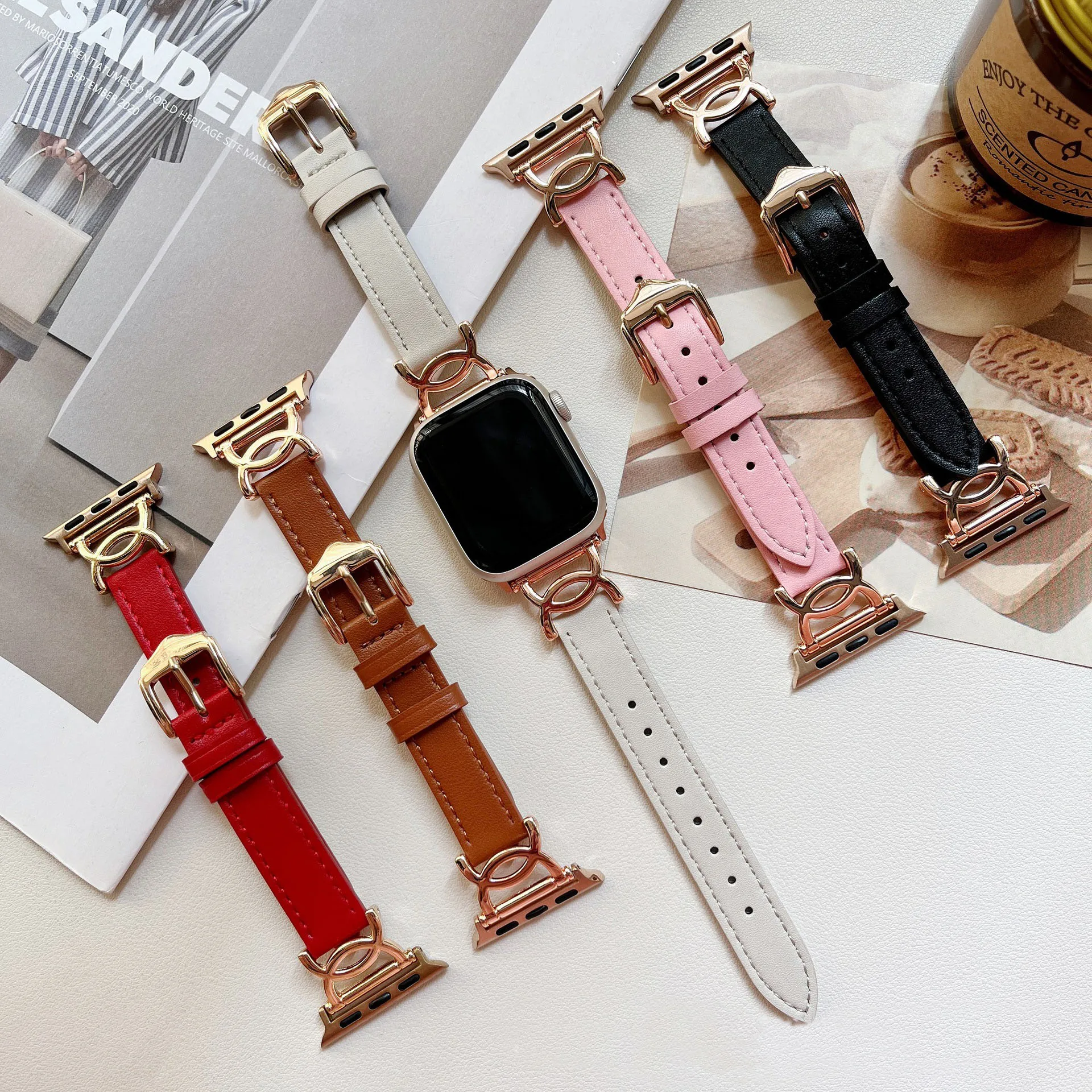 Slim Leather Strap For Apple Watch Band 45mm 41mm 40mm 44mm 42mm correas para Women Bracelet iWatch Series 8 7 6 5 se Watchband