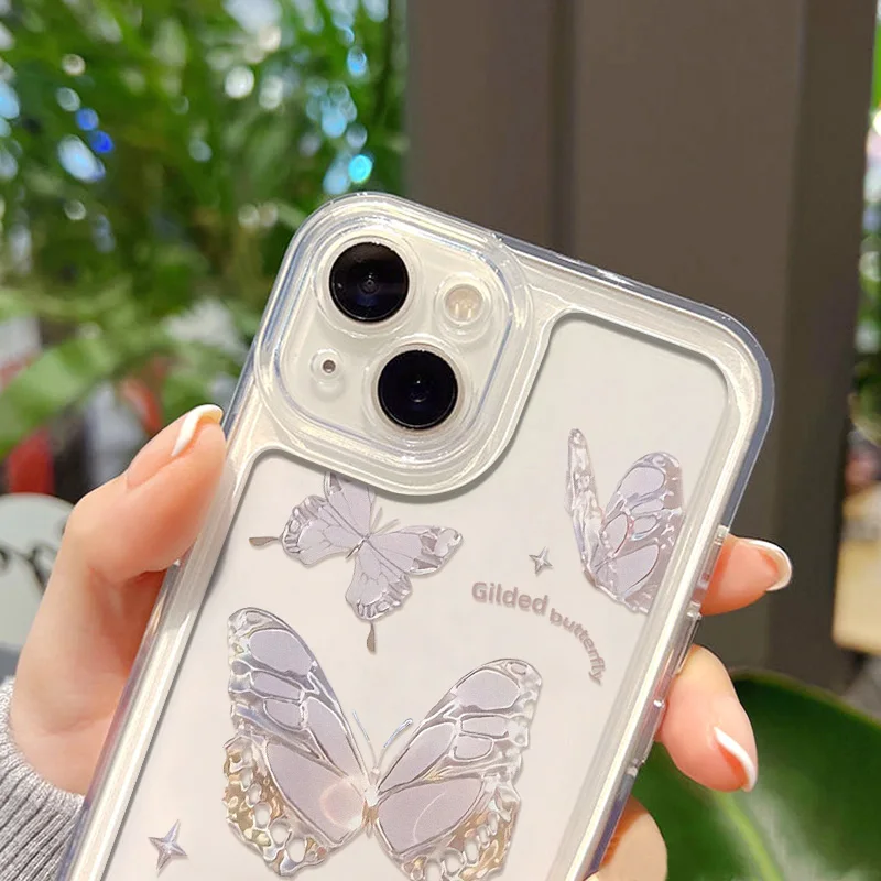 Butterfly Crystal Clear Case For iPhone 11 13 14 12 Pro Max XS Max X XR 7 8 Plus SE 2022 2020 Cases Luxury Shockproof Soft Cover