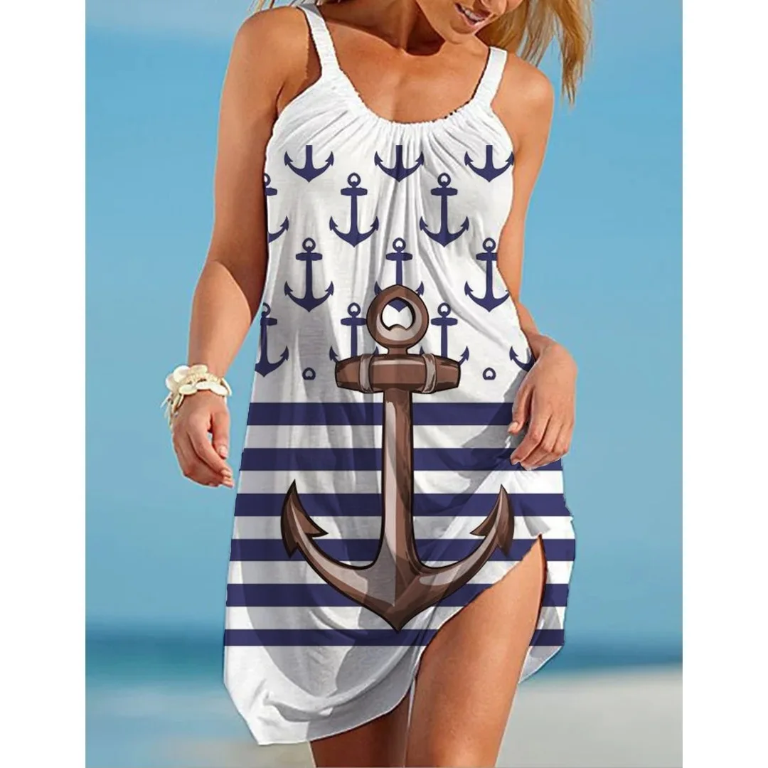 

Платье женское без рукавов, модный пляжный сарафан в богемном стиле, сексуальное вечернее платье средней длины на бретелях, в стиле бохо, до колена, на лето