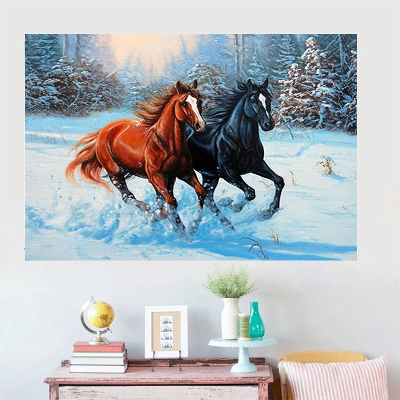

5D Diamond Painting Snow Couple Horse Full Diamond Art Embroidery Restaurant Office Home Wall Decor Diamond Cross Stitch Kits