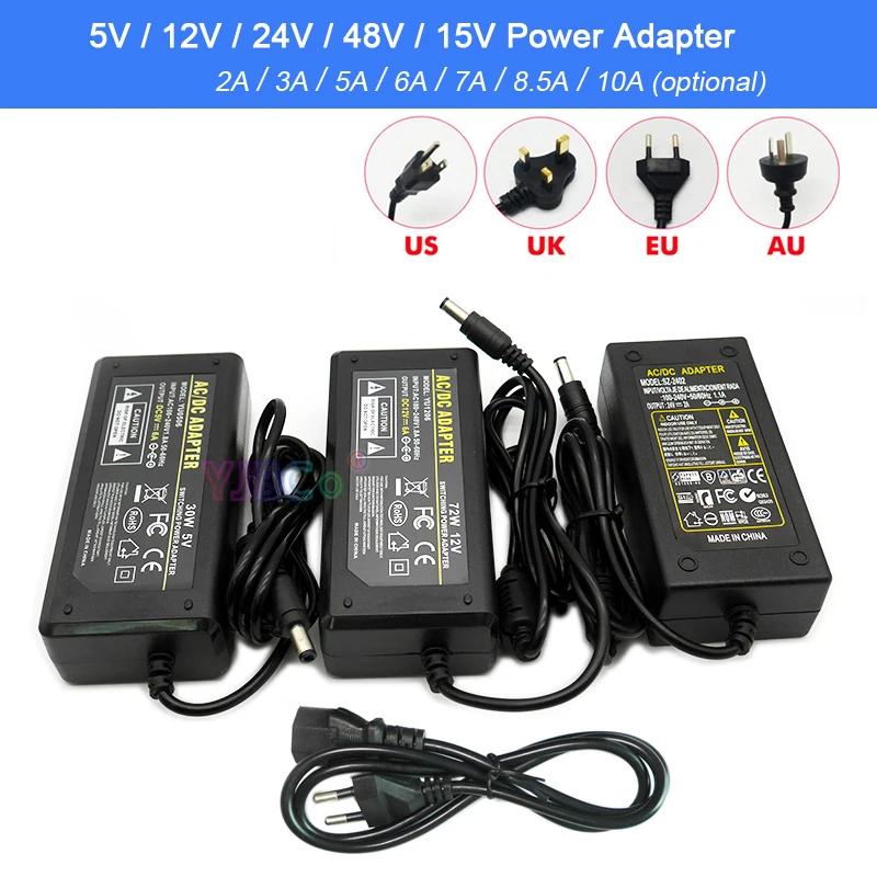 AC100-240V to DC 5V 12V 24V 48V 15V Power Adapter 2A 3A 5A 6A 7A 8.5A 10A LED Strip Power Supply Security Cameras,Audio/Video