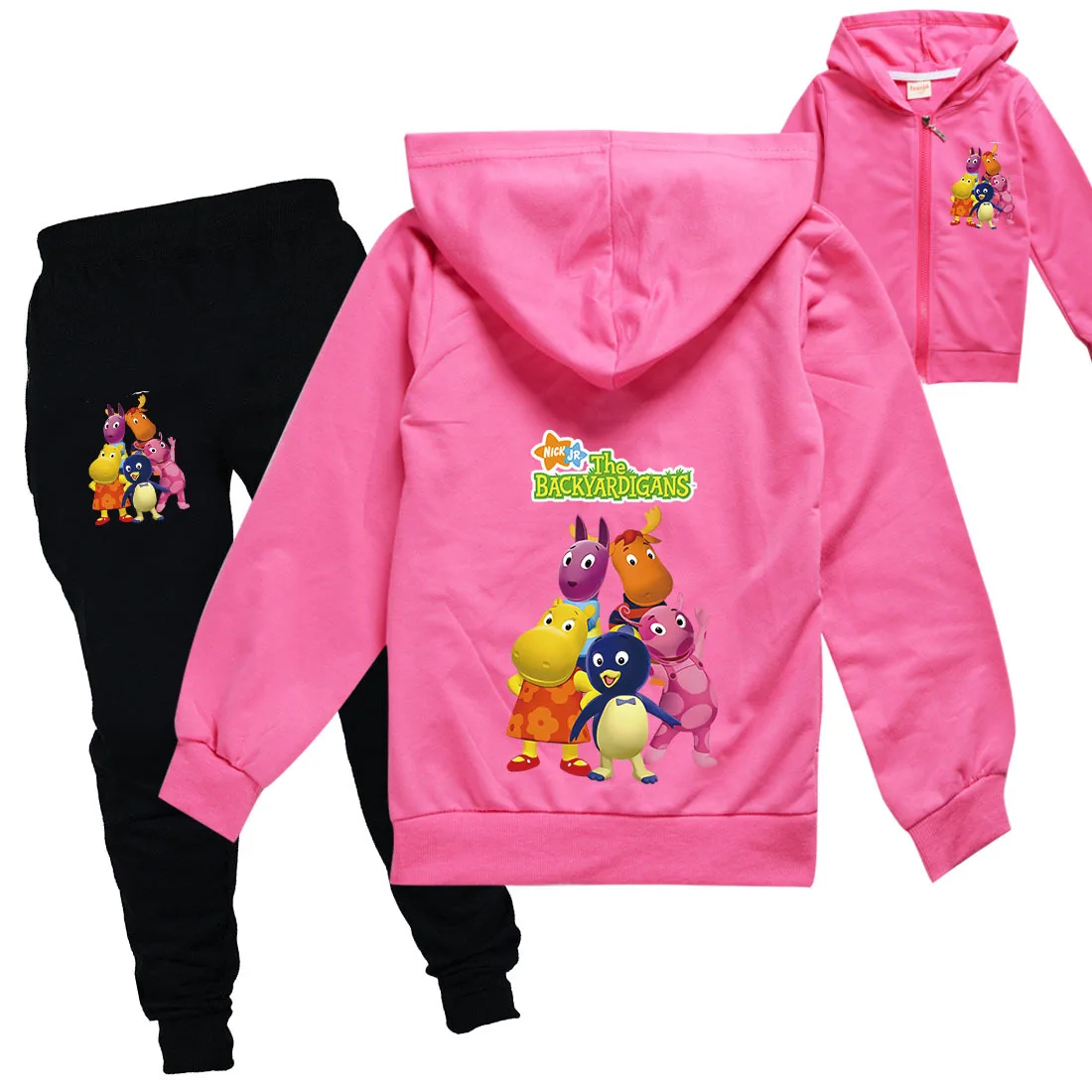 

2022 Baby Girls Backyardigans Clothes Set Kids Casual Clothing Boys Zipper Hood Casual Jacket+Pants 2pcs Set Children Sportswear