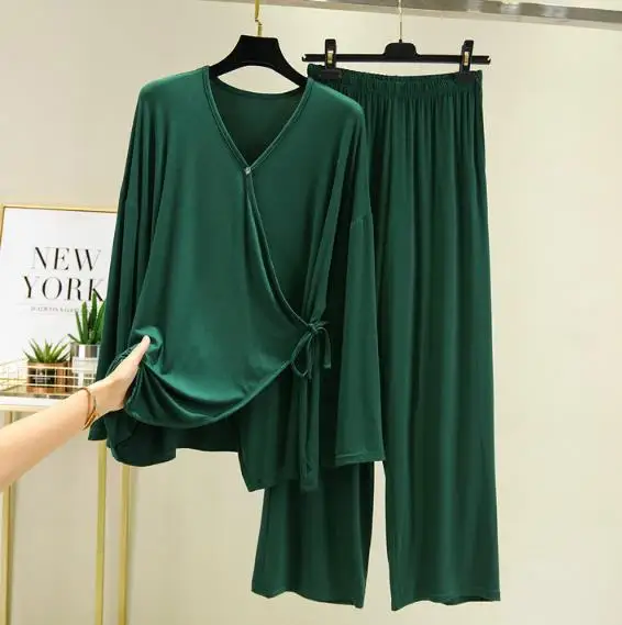 Loose Pijamas Women New Autumn Winter Sleepwear Pajamas Set Casual V-neck Nightwear Female Home Clothes Modal Cotton Pyjama Suit