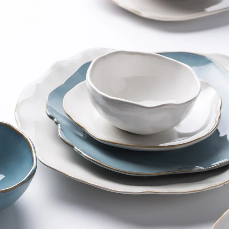 

Nordic Creative Ceramic Dinner Plate Irregular Tableware Fruit Salad Bowl Restaurant Western Food Plates Kitchen Dinnerware