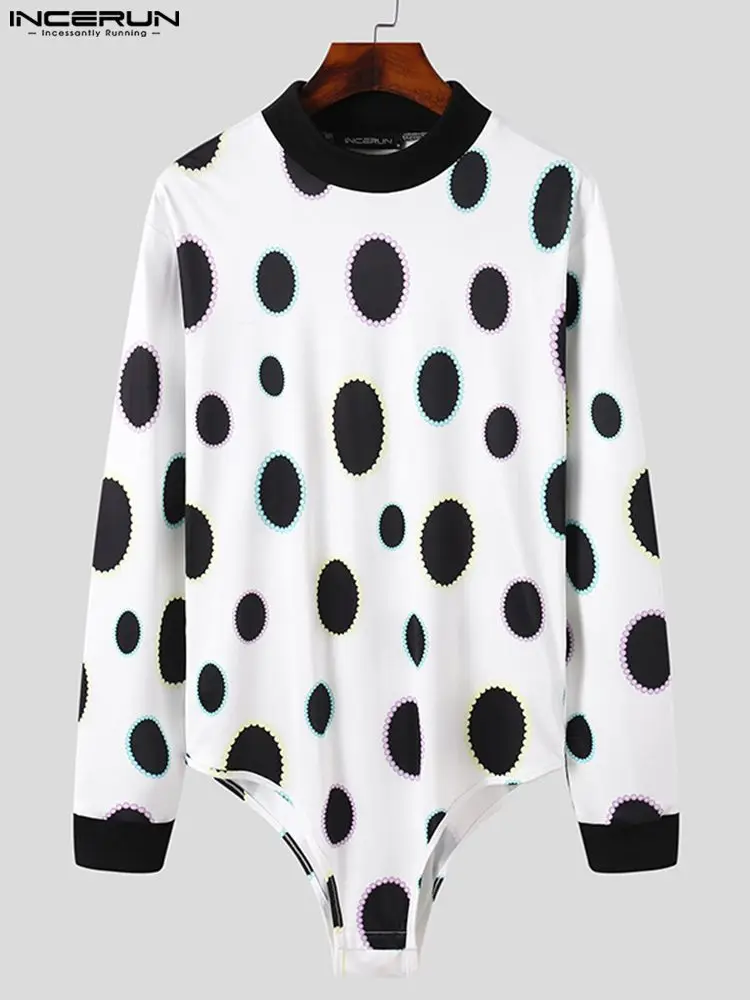 Fashion All-match Men's Black-and-white Spots Onesies Comfortable Homewear Well Fitting Long Sleeve Bodysuit S-5XL 2022 INCERUN