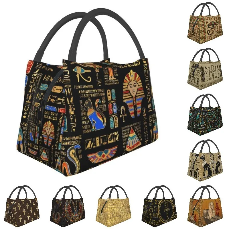 

Egyptian Hieroglyphs And Deities God Insulated Lunch Bags for Women Ancient Egypt Pharaoh Resuable Cooler Thermal Bento Box