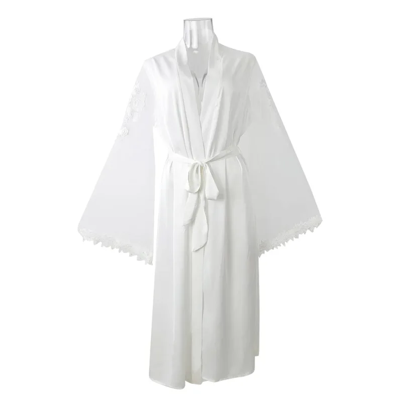Lace Embroidery Robe Wedding Dressing Gown Temptation Mesh Sleepwear Bride Bridesmaid Kimono Bathrobe Silky Satin Sexy Lingerie