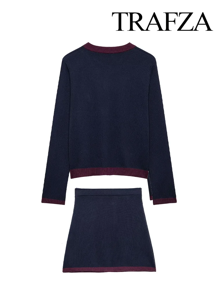 TRAFZA женский элегантный вязаный кардиган с длинными рукавами и круглым вырезом