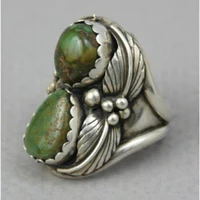 fashion retro inlaid natural turquoise gem flower ring wedding engagement ring