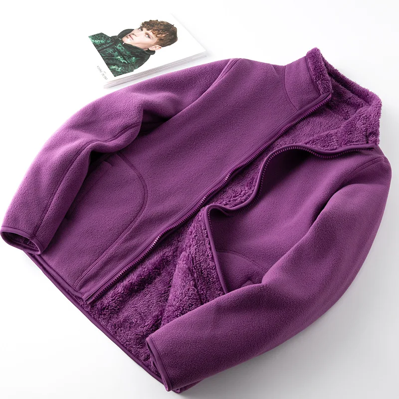 

Outdoor Stand Up Collar Velvet Zip Up Hoodies Girls Warm Double Sided Coral Fleece Hoodie Women Couple Polar Fleece Sweatshirts