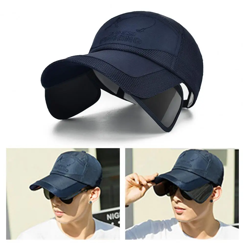 

Sun Hat Exquisite Pattern Retractable Brim Polyester Outdoor UV Protection Cap Unisex Mesh Hat for Camping