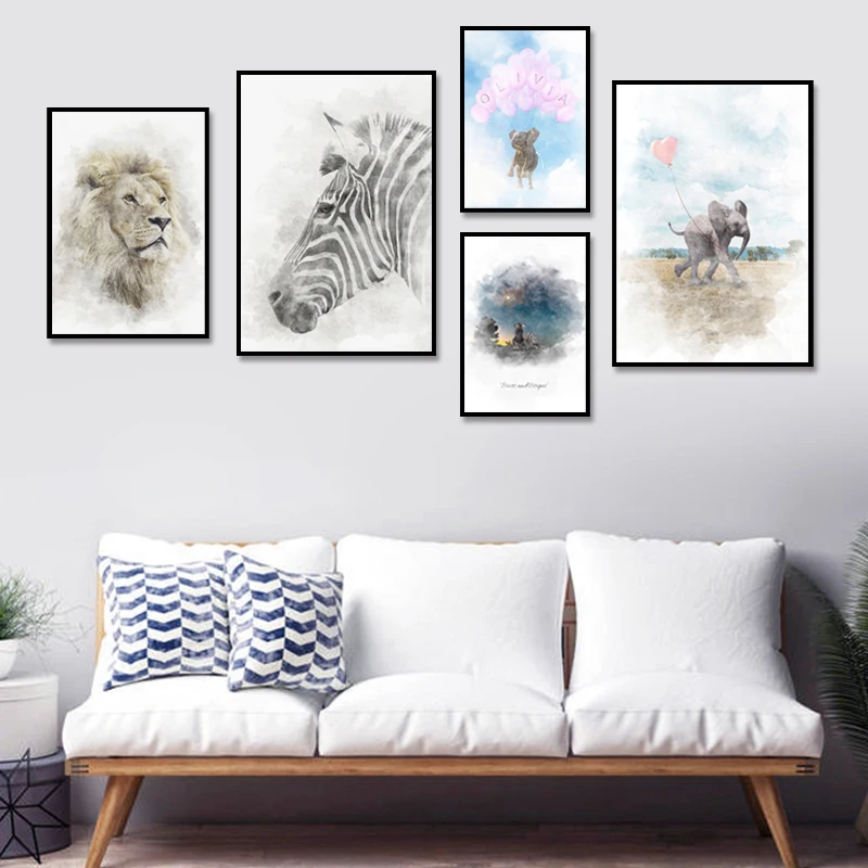 Абстрактная Настенная картина со львом зеброй воздушным шаром фантазийный