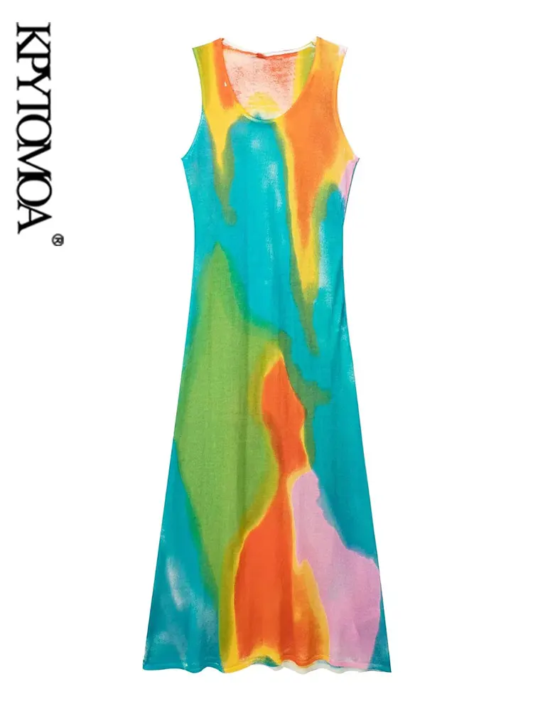 

KPYTOMOA женское модное трикотажное платье миди с принтом винтажные женские платья без рукавов с круглым вырезом Vestidos Mujer