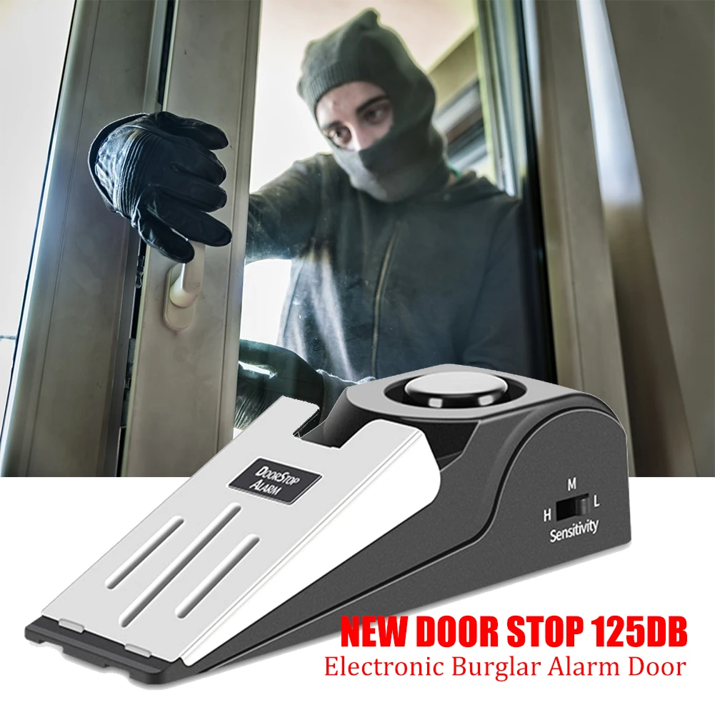 

Portable 125DB Door Stop Alarm Wedge-shaped Stainless Steel 3 Sensitivity Level Sensor Wireless Home Travel Security
