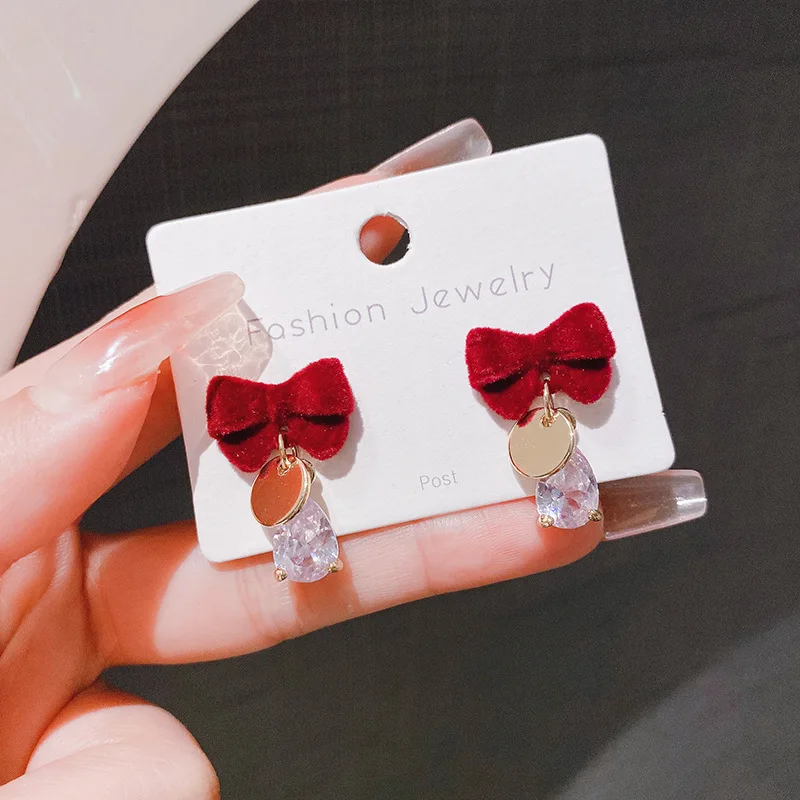 Красные серьги-бабочки для женщин и девочек серьги-гвоздики с каплями воды