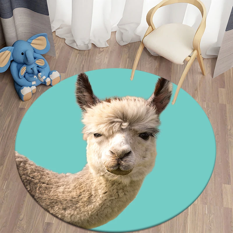 Alpaca Art Kawaii Printed Round Carpet Children's Living Room Mat Floor Mat Yoga Mat Bedroom Chair Non Slip Mat New Year Gift