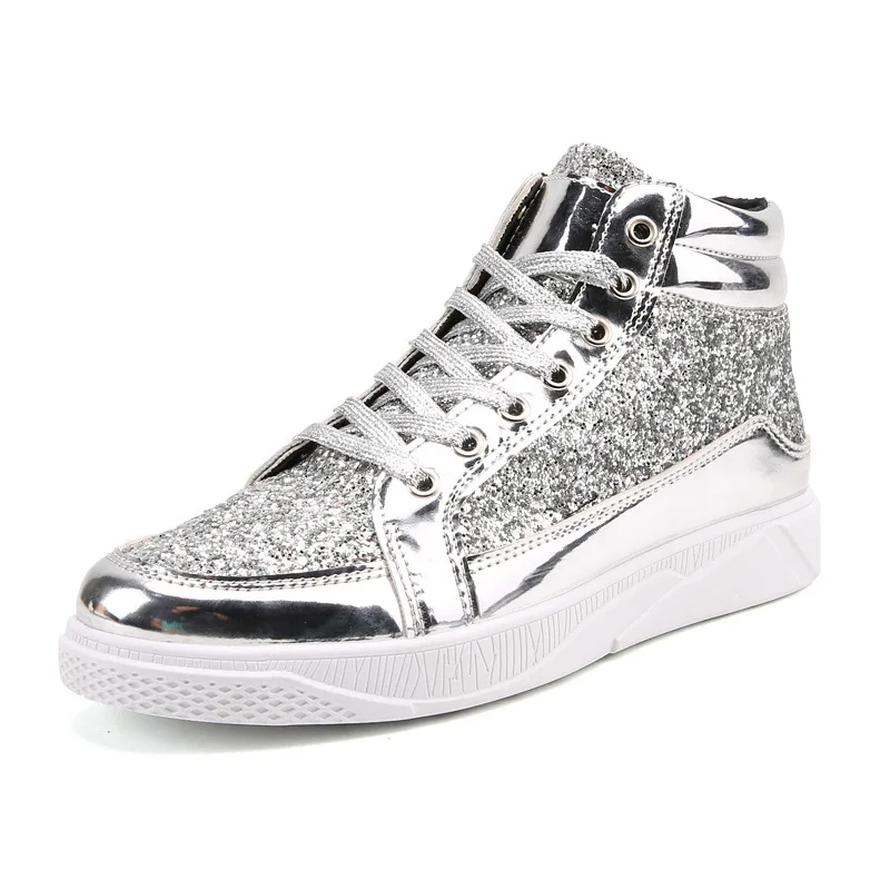 

2022 new nightclub leather boots bright personality Martin boots men's casual high-top diamond-studded retro golden boots