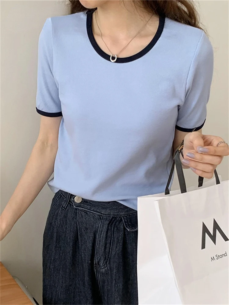 

Dinboa- Green Y2k Aesthetic Woman Tshirts Summer 2022 Casual Harajuku Clothing Korean Fashion O-neck Short Screw Thread Tees