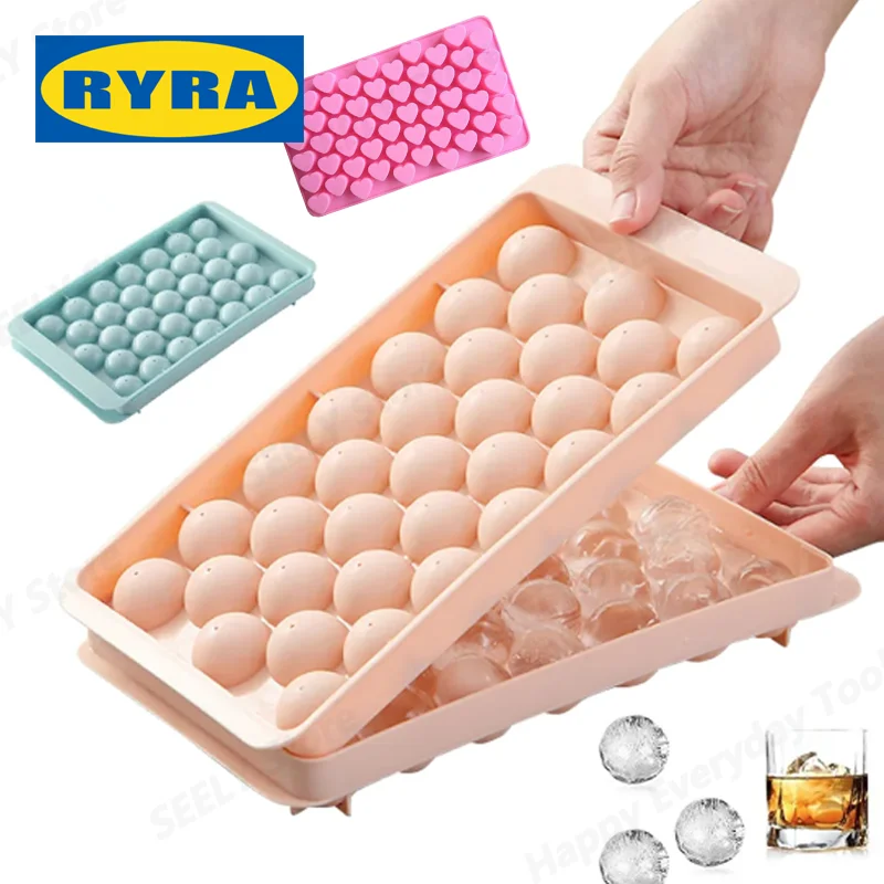 3D круглый силиконовый лоток для льда с крышкой, пластиковая форма для ...