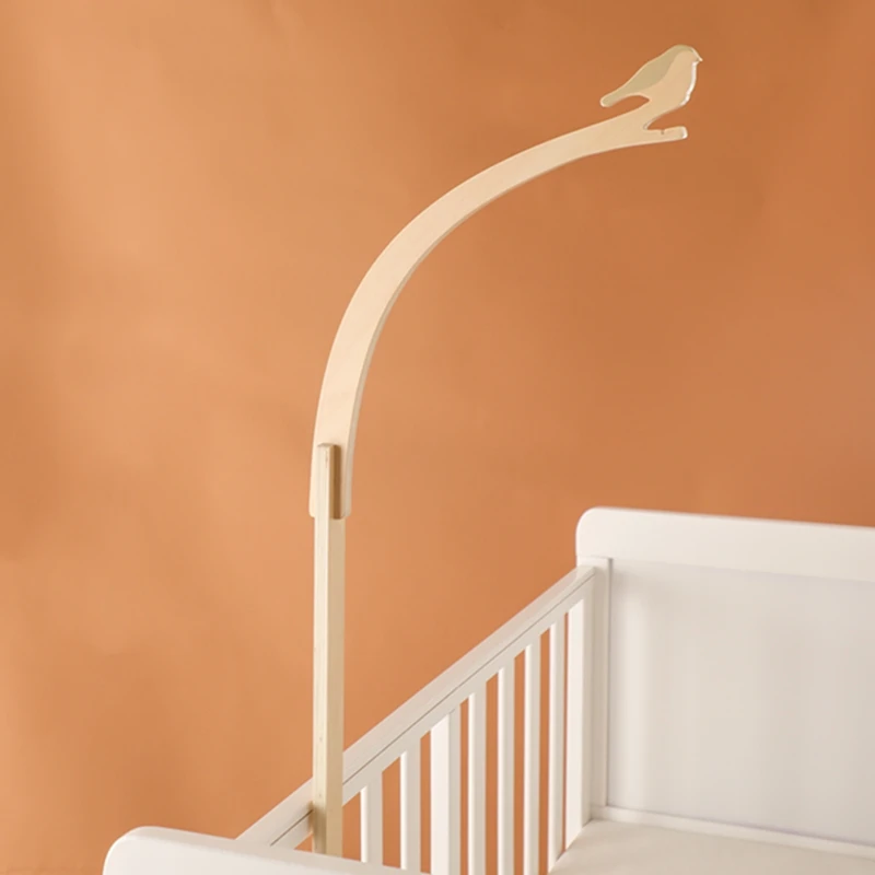 Baby Wooden Bird Bed Bell Bracket Mobile Hanging Star Rattles Toys Hanger Baby Crib Mobile Bed Bell Wood Toy Holder Arm Bracket