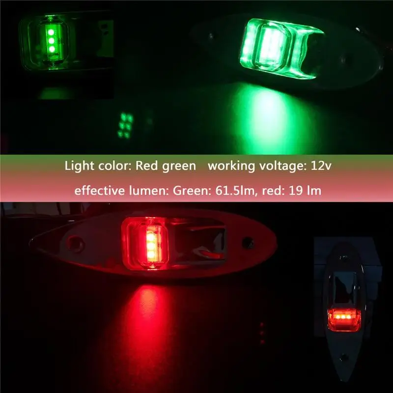 

Red+Green Flush Mount Marine Boat RV LED Side Navigation Lights 12V Nature White LED "5050" 0.5W Stainless Steel