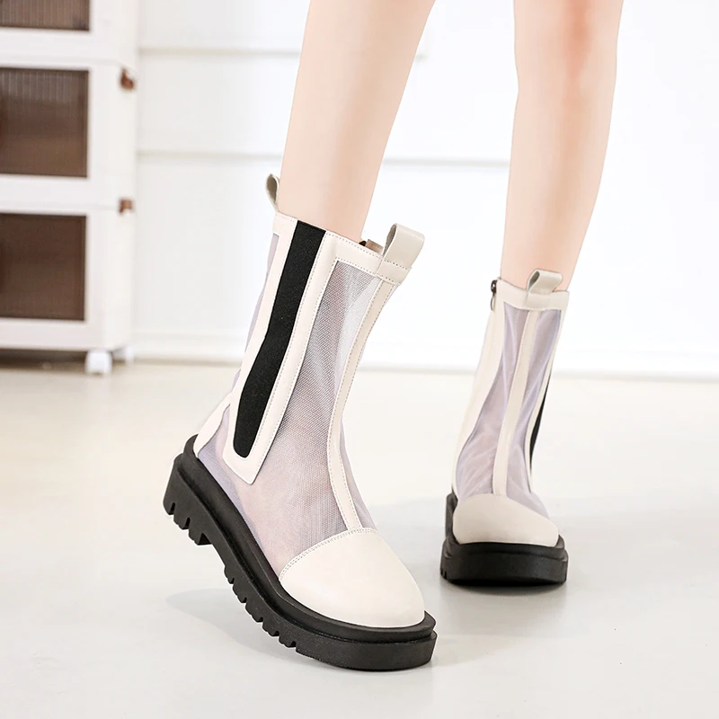 STRONGSHEN Summer Women Mesh Boots Fashion Breathable Zipple Ankle Boots Woman Shoes Sandals Hollow Breathable Socks Boots