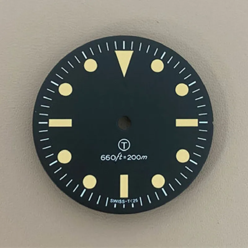 Vintage dial 28.5mm black with C3 green luminous suitable for SKX007 watch accessories NH35/8215/2836 movement