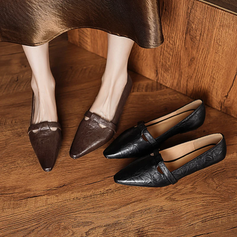 QUTAA 2025 Fashion Women Shoes Square Flats Heels News Spring Black Summer Pointed Buckles Casual Pumps Woman Size 34-39