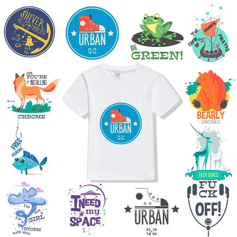

Animal Bear Fish Heat Transfer Stickers For Clothing Thermal Appliques A-Level Iron On Patches Women T-Shirt decorate