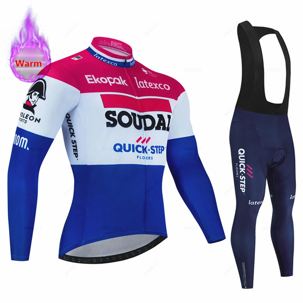 

Soudal Quick Step Winter Cycling Jerseys Set Men Thermal Fleece MTB Bike Clothes Maillot Ciclismo Hombre Warm Bicycle Clothing