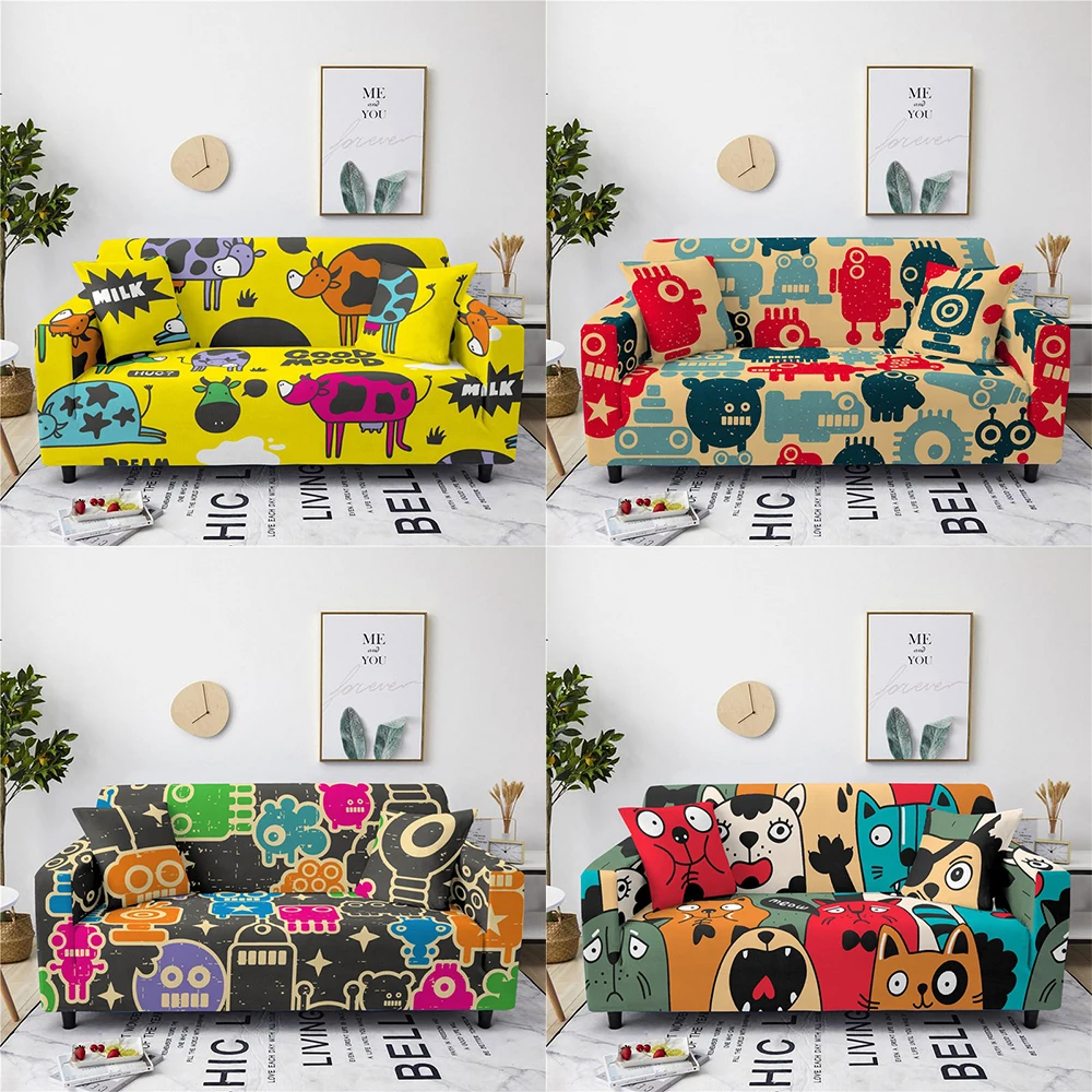 

Cartoon Theme Elastic Sofa Cover Stretch Spandex Funny Animal Home Decor Sofa Covers Living Room Cushion Cover Slipcover