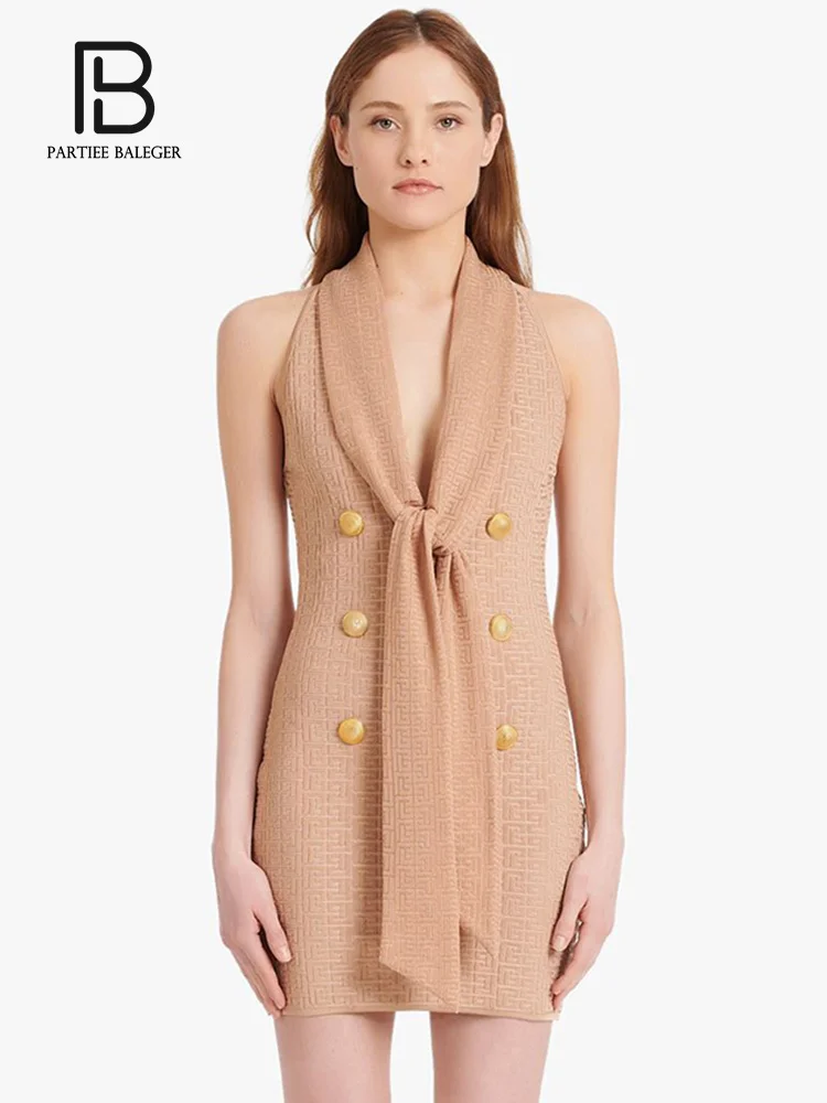 PB Dresses For Women 2022 Summer Button Design Mini Dress Slim Bandage Office Lady Casual Dress Vestidos De Fiesta