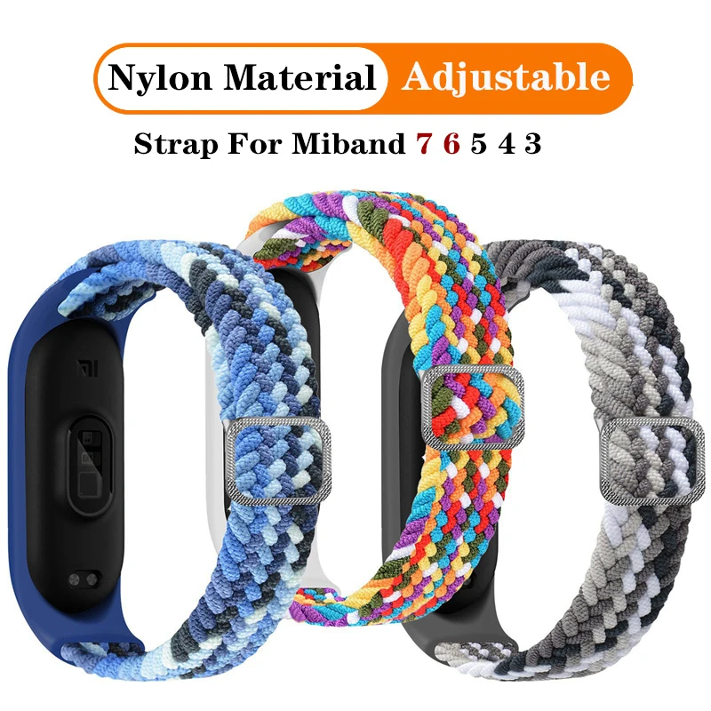 

Strap for Mi Band 6 7 Bracelet Elastic Adjustable Nylon Braided Miband4 Miband 5 Correa Wristband for Xiaomi Mi Band 3 4 5 6