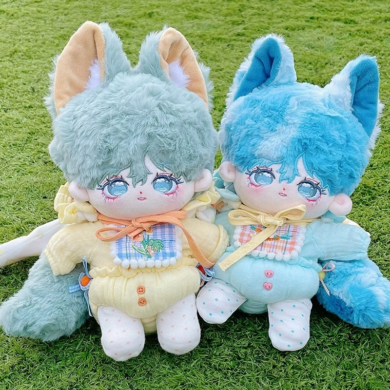 

Original No Attribute Cute Blue Plush Cotton 20cm Big Ear Fox Stuffed Boy Doll Body Toys Plushie Fans Change Clothes Xmas Gifts