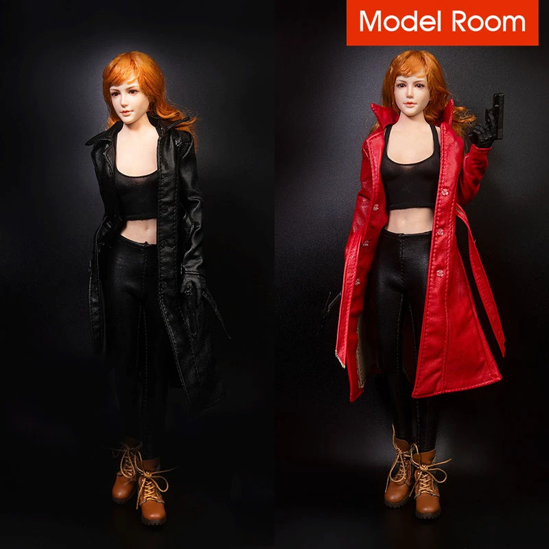 

TYM101 1/6 Female Long Leather Jacket Windbreaker Soldier Clothes Model Fit 12'' TBL JO Big Bust Action Figure Body