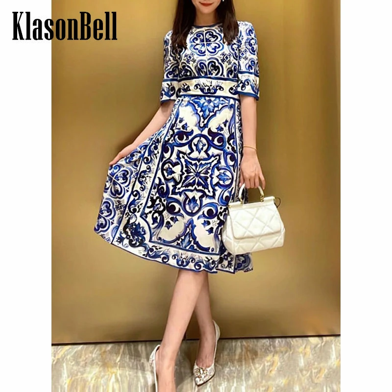 

6,23 KlasonBell праздничное темпераментное платье-трапеция с принтом и присборенной талией для женщин