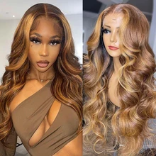 30inches Ombre Highlight Wig Body Wave 13x4 HD Lace Front Wigs Human Hair Honey Blonde Colored 4/27 Lace Frontal Wig For Women