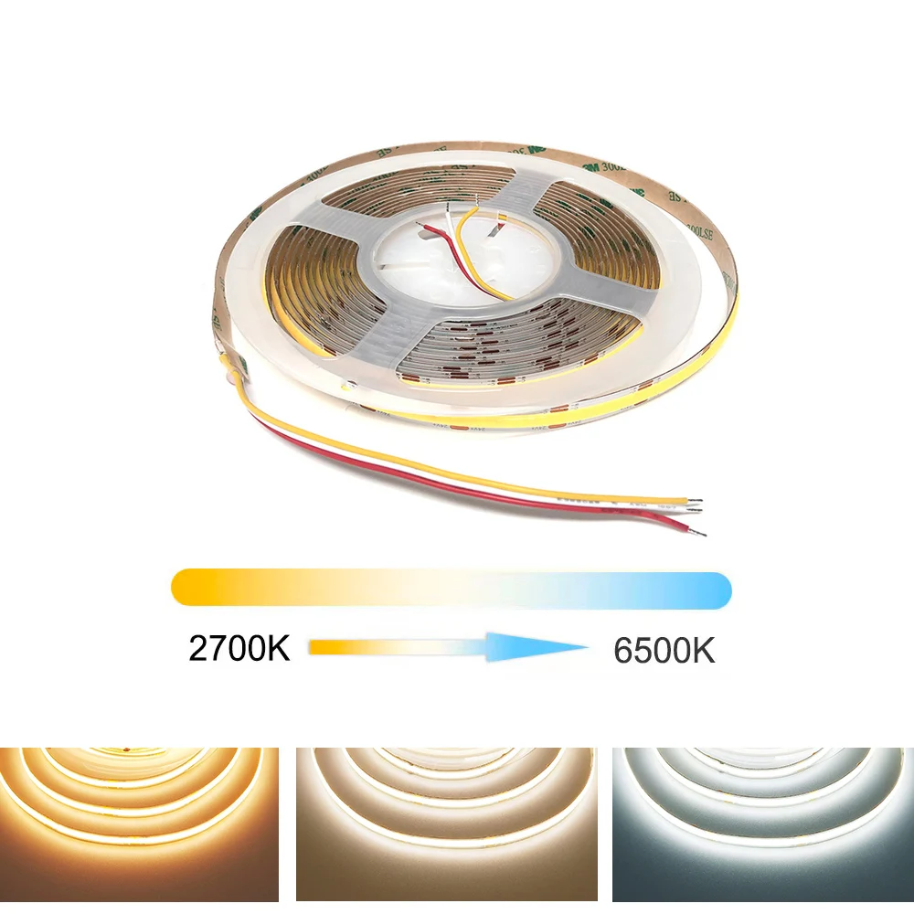 

COB CCT LED Strip Lights DC12V/24V 10mm 608Leds 2700-6500K Smart Dimmable LED Lights for room decor Indoor Lighting 1M 3M 5M