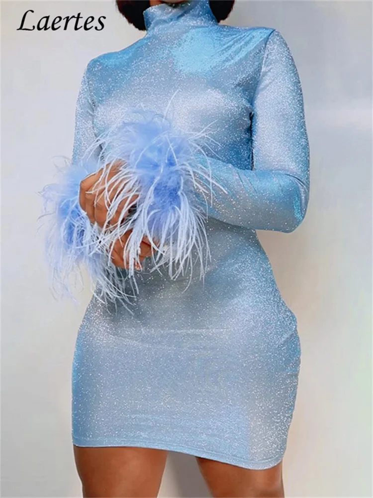 Женское облегающее мини-платье Laertes синее платье с длинным рукавом и открытой
