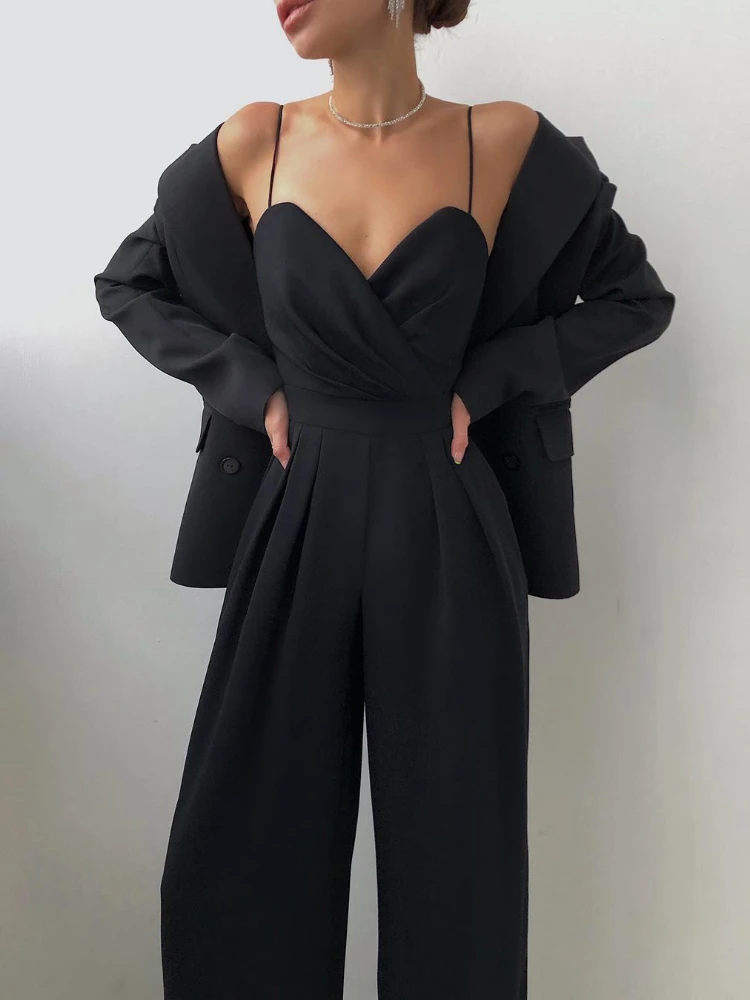 Elegant Jumpsuit Women 2022 Summer Sexy Sleeveless Sling Bodysuit Women Solid Color Casual Rompers Monos Mujer Elegante Fiesta