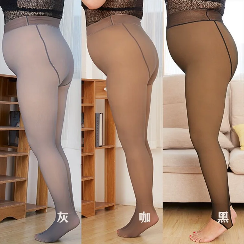 Winter Warm Leggings Sexy Slim Translucent Pantyhose Nylon Tights High Waist Elastic Thick Wool Sock Pants Women Thermal Legging