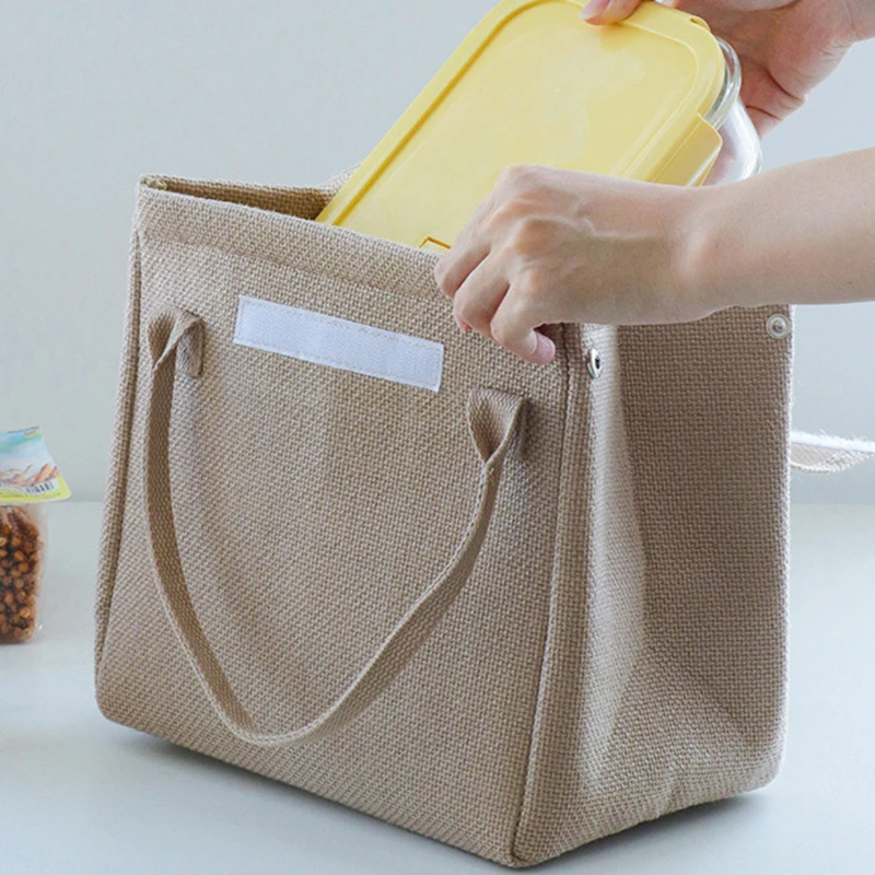 

Вместительные джутовые Изолированные сумки для ланча для женщин и детей, Термальный контейнер для бенто, Портативная сумка для еды, обеденный контейнер для школы и пикника