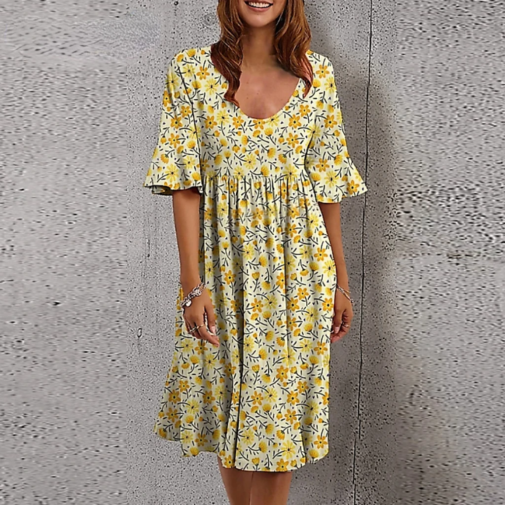 

Женское свободное летнее платье с круглым вырезом и коротким рукавом