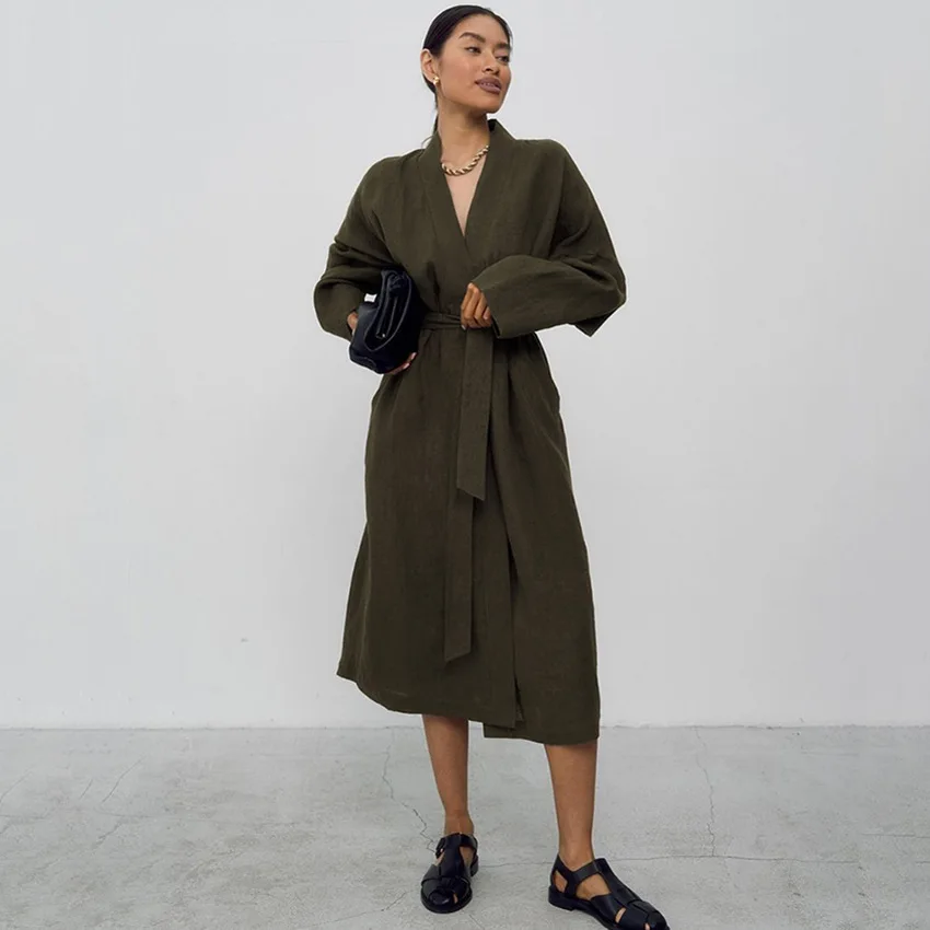 

Autumn Newest Robes for Women 2022 Long Sleeve Bathrobe Long Style Cotton and Linen Pajamas Women's Sweat Steaming Bathrobe